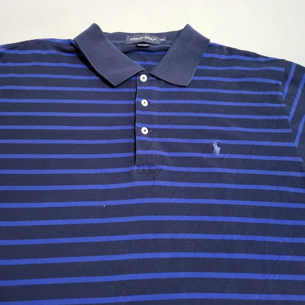 Ralph Lauren Polo Golf Blue Striped Polo Shirt Men's Size XL 100% Cotton